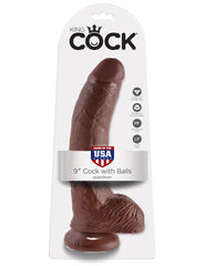 King Cock 9"" Cock with Balls-Brown