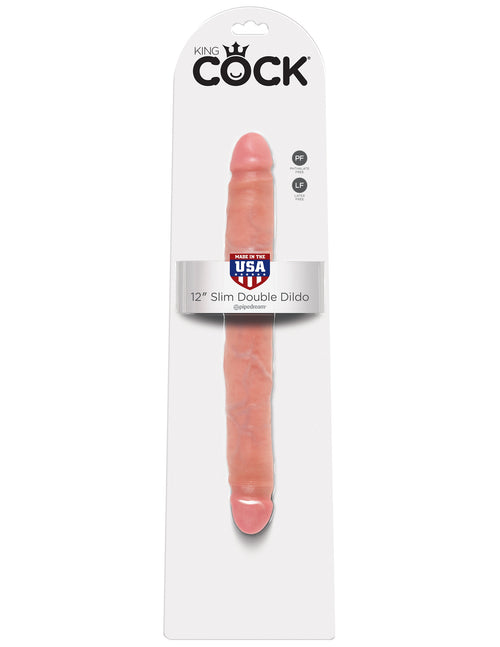 King Cock 12"" Slim Double Dildo-Flesh