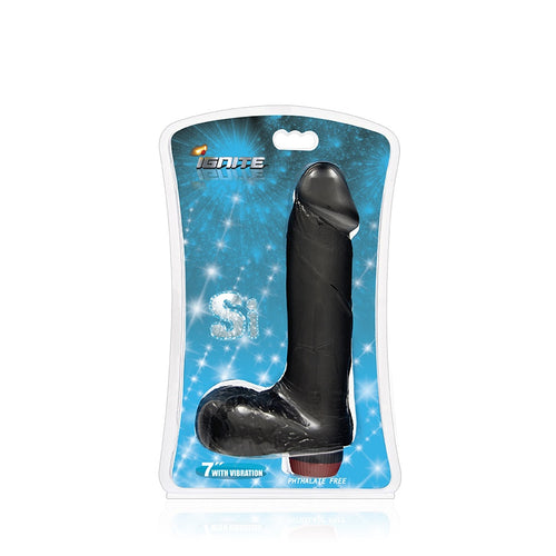 SI Novelties Vibrating 7 Inch Cock w/Balls-Black