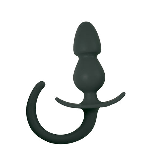 Ribbed Silicone Butt Plug with Tail-Black