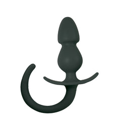 Ribbed Silicone Butt Plug with Tail-Black