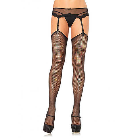 Leg Avenue Fishnet Thigh Highs with Backseam-Black